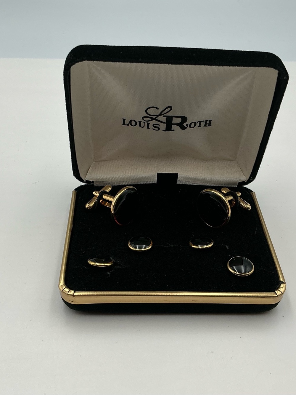 Louis Roth Black and Gold Cufflink and Stud Set